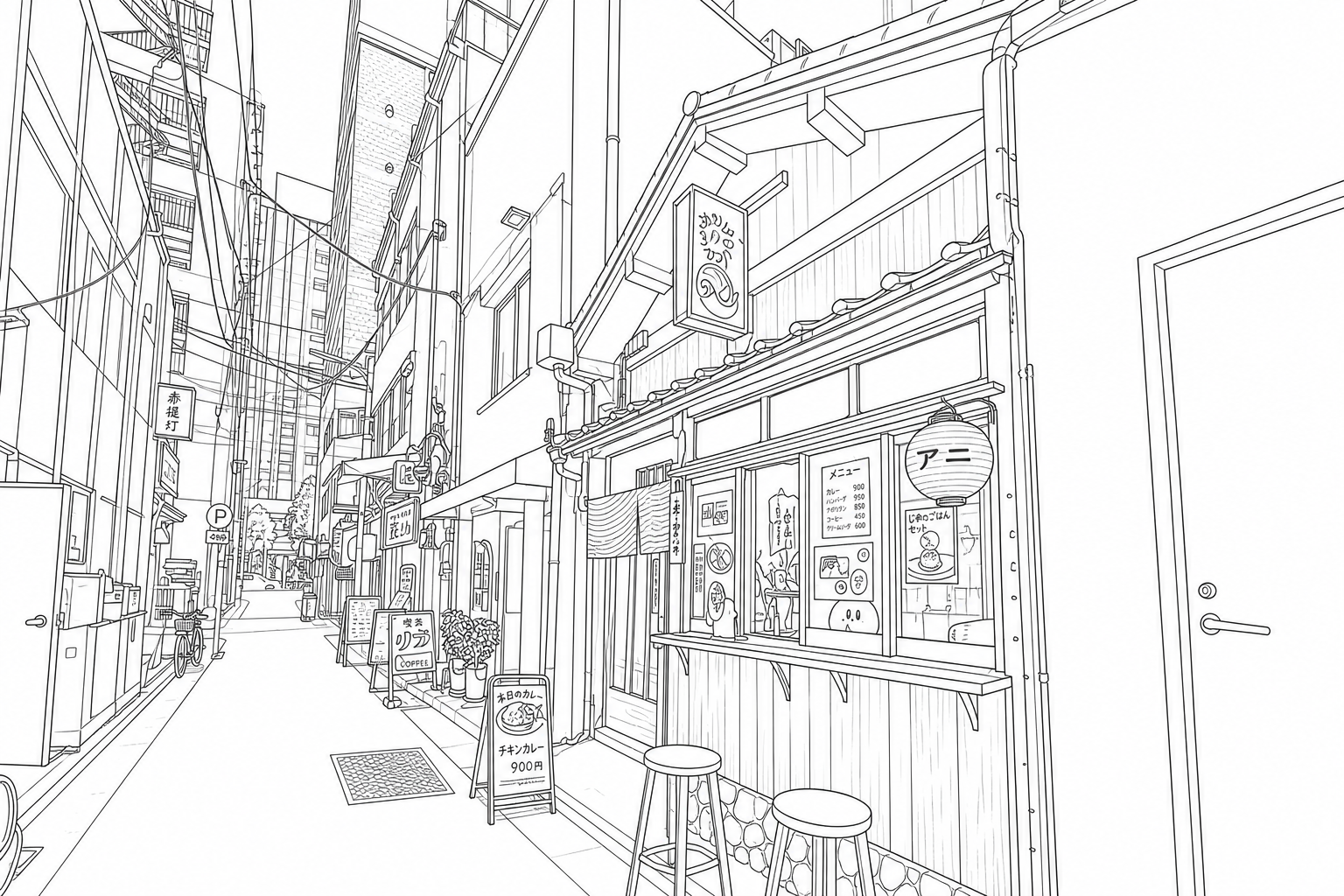 路地のラインイラスト